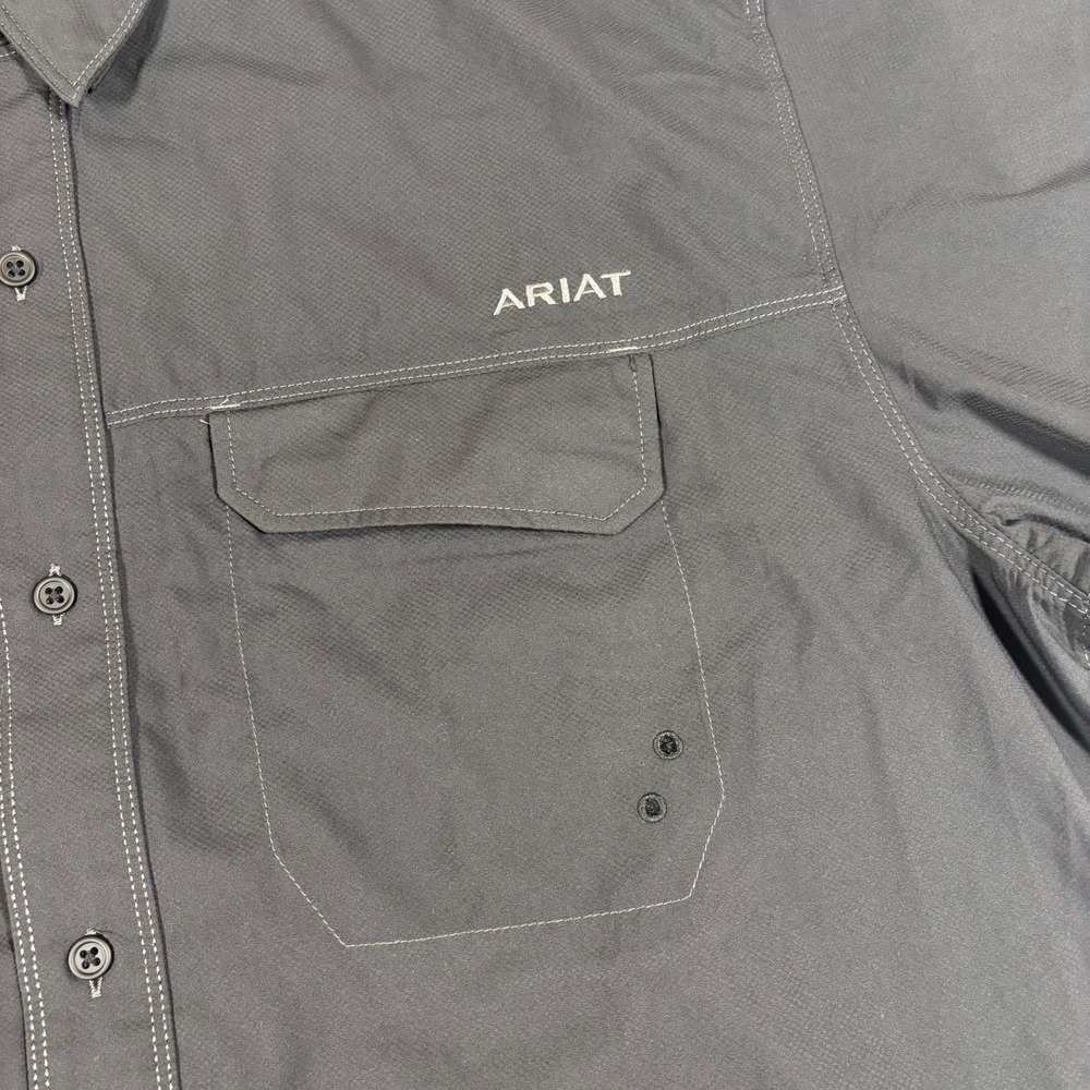 Ariat Tek Mens Vented Button Up Shirt Black Performance Short Sleeve Outdoor L - Picture 2 of 9